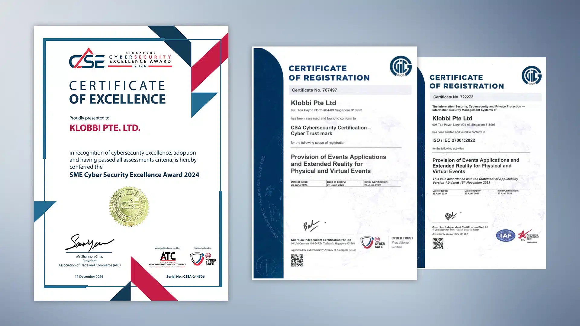 Klobbi ISO 27001 and PDPA-compliant data security certifications