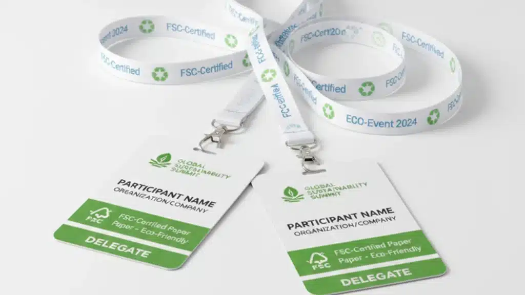 FSC-certified paper event badges with lanyards
