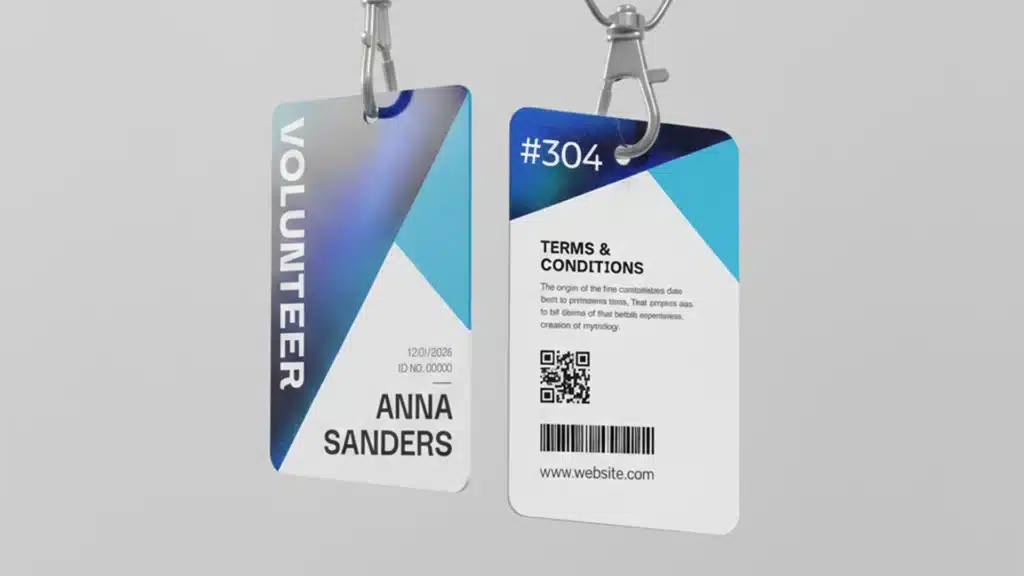 Satin or vinyl-style event badges
