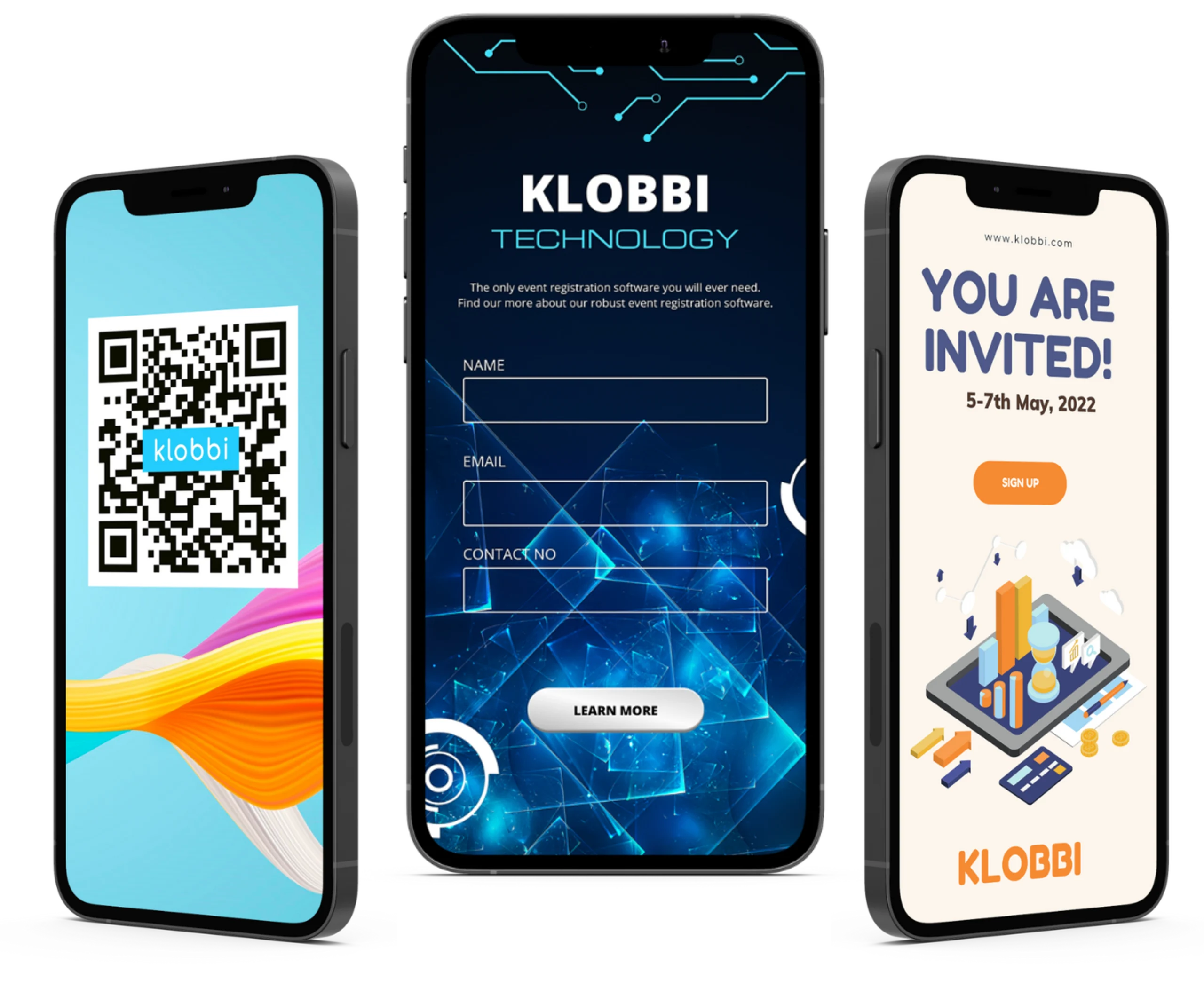 Klobbi event app showing agenda and networking features